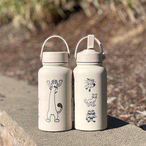 Meowth Persian Water Bottle Engraved Coffee Tumbler with Perrserker Alolan Galarian & Gigantamax Versions, Team Rocket Waterbottle Gift