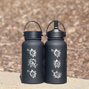Zorua Zoroark Water Bottle Engraved Coffee Tumbler with Sleeping Zorua, Waterbottle Travel Mug Thermos, Anime Fan Anniversary Birthday Gift