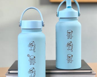 Botella de agua de Oshawott grabada, botella de agua, caparazón de Oshawott llorando, divertido vaso térmico de café Samurott de Unova Starter, regalo de cumpleaños de anime