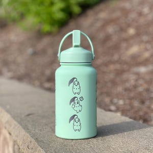 Chikorita Water Bottle Engraved Coffee Tumbler with Sleeping Chikorita, Grass Johto Starter Waterbottle Travel Mug Anime Fan Birthday Gift