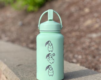 Chikorita Water Bottle Engraved Coffee Tumbler with Sleeping Chikorita, Grass Johto Starter Waterbottle Travel Mug Anime Fan Birthday Gift