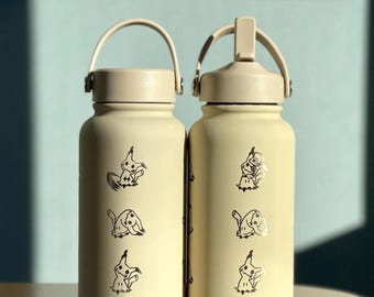 Mimikyu Water Bottle Engraved Coffee Tumbler with Disguised & Busted Form, Unite Noble Style Dapper Hat, Jesse’s Mimikyu Waterbottle Thermos
