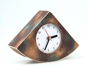 Desk Clock Brown Gold Turquoise, NO TICKING / Silent / QUIET Table Clock, Unique Gift, Wood Shaded clock, Cute home decor and Birthday Gift