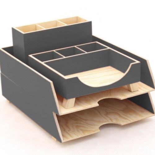 Grey Desk Organizer Office Desk Accessories Set Paper Tray Etsy