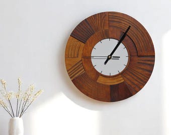Modern Wooden Wall Clock Style Hand Painted 11 Inch Silent Ochre Minimalist