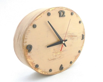 Tan Beige Wall clock, Ellipse Wall hanging clock, Back to school, Office decor, Wood Unique clock, Decor for kitchen, Christmas gift ideas