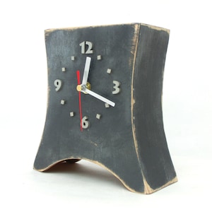 NO TICKING Gray Silver Clock, Desk Clock, Table clock Grey, Wood Distressed clock, Quiet / SILENT handmade clock, Gray desk decor