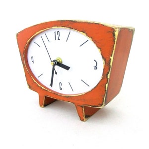 Orange Desk Clock NO TICKING, Wood Tabletop Clock in 60s Vintage Style, Unique Mantel Pumpkin Clock - Free Shipping, Gift for Mother