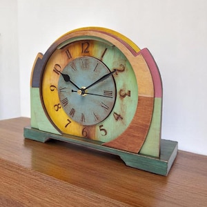 Rustic Wooden Mantel Clock Silent Patina Vintage Desk Clock Decor