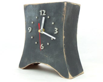 NO TICKING Gray Silver Clock, Desk Clock, Table clock Grey, Wood Distressed clock, Quiet / SILENT handmade clock, Gray desk decor