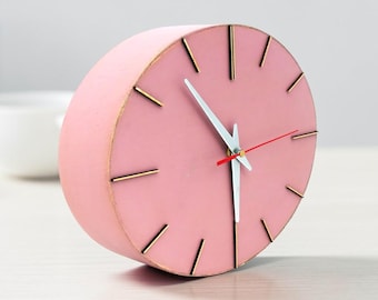 Wooden Wall Clock Silent Pink Minimalist Ellipse