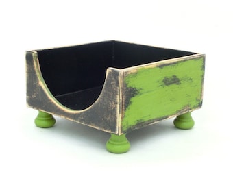 Apple Green Napkin holder, Wood Tabletop box, Table Napkin holder green black, Rustic style, Cottage style, Shabby Chic for Her, Green decor