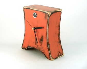 Desk Orange clock, Wood Table Clock, Mantel Tangerine clock, Distressed clock, Cottage decor, Xmas gift, Autumn Pumpkin Halloween decor