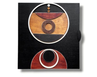 Black Wooden Key Box, Geometric Pattern Wall Key Cabinet, Unique Hallway Mail Holder, Handmade Key Box by Artma Studio