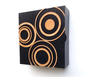 Black Wall Key Box Organizer with Geometric Design, Wood Key Holder and Mail Storage, Key hallway Shelf Storage, Entryway Decor, Unique gift