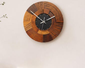 Modern Wood Wall Clock Silent Mid Century Geometric Decor 11 Inch