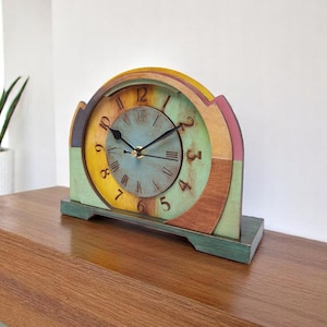 Orologio Da Camino In Legno Silenzioso Con Patina, Fatto A Mano In Stile Vintage