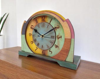 Rustic Wooden Mantel Clock Silent Patina Vintage Desk Clock Decor