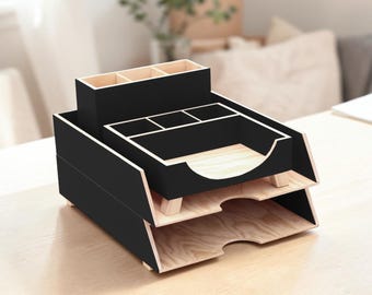 Black Wooden Desk Organizer Set Handmade Office Desk Accessories