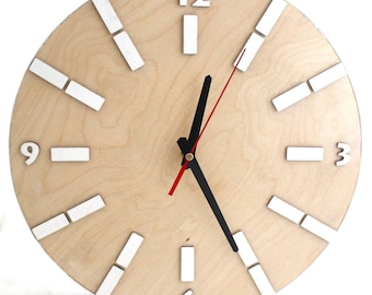 Modern White Wood Wall Clock – 14" Circle, Natural Finish, Xmas Gift, Office Decor