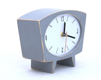 Gray Desk Clock, Grey Table clock Vintage 70s style ,Handmade Unique gift, Birthday gift, Spring decor, Office desk, Gift for Mother