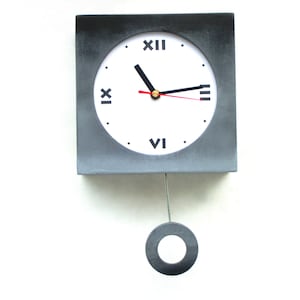 Shaded Grey Black Pendulum Clock: Handmade Wooden Wall Decor (11 inch)