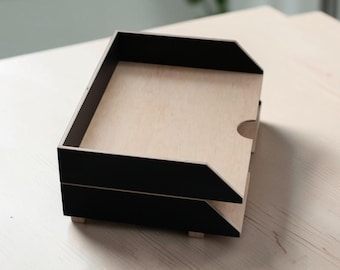 Stackable A4 Paper Tray Set of 2 Wooden Desk Organizer Back to School