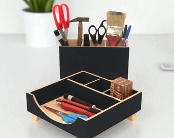 Wooden Desk Organizer Set with Pen Holder and Acrylic Paint