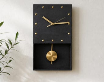 Black Wooden Pendulum Clock Silent Mid Century Wall Decor