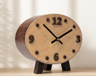 Wooden Table Clock Silent Mid Century Style