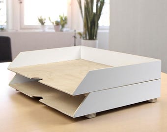 Large A3 Paper Tray Desk Organizer, Stackable Plywood Document Holder