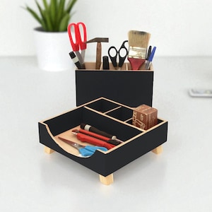 Wooden Desk Organizer with Pen Holder Office Desk Storage Set
