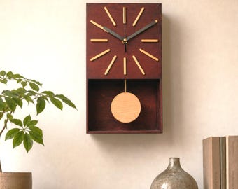 Wooden Pendulum Wall Clock Silent Mid Century Style