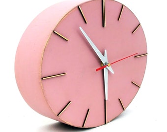 Wall Clock Powder Pink Wood, Rouge Wall hanging ellipse, Pink wall decor, Wall clock with silver hands, Unique handmade decor, Xmas gift