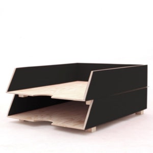 Stackable Wooden Desk Organizer, 2-Tier Paper Tray, A4 Document Holder, Office Decor