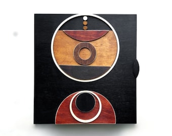 Key box Wood, Wall Black key / mail holder, Unique Geometric pattern, Wood Key cabinet for hallway, Xmas Gift, Key Shelf Storage