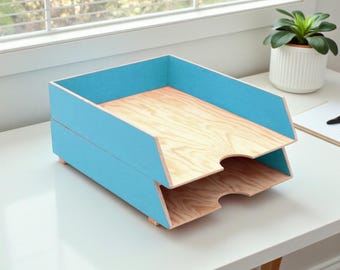 Handmade Wooden Desk Organizer A4 Stackable 2-Tier Wood Paper Tray