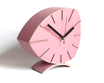 Clock Desk Pink, Unique Wood Tabletop clock, NO TICKING / Silent movement, Mantel decor, Mothers day gift, made by ArtmaStudio