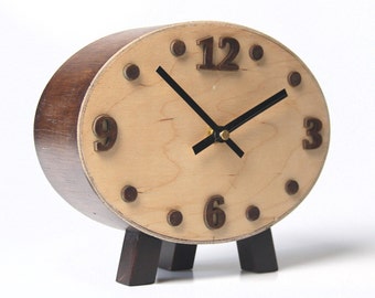 No Ticking Wooden Desk Clock | Silent Tabletop Walnut Clock | Natural Brown Wood Mantel Clock | Modern Home Office Decor unique