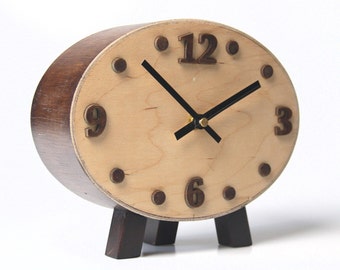 NO TICKING Table / Desk Clock, Wood Clock Tabletop Brown / natural Wood, Mantel unique decor for home