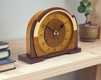 Handmade Wooden Mantel Clock Art Deco, Mid Century Modern Desk Clock