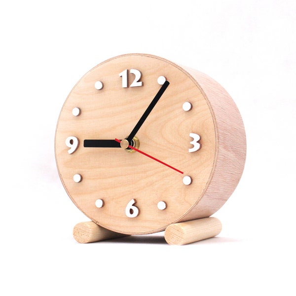 Small Wood Table Clock circle, Desk Wooden clock, School clock, Natural wood for home, Nature decor,  Winter sale