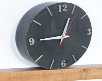 Ellipse Wood Wall Clock, Silver Gray Graphite Decor