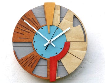 Handmade Geometric Wood Wall Clock - 19 Inch Silent Quartz