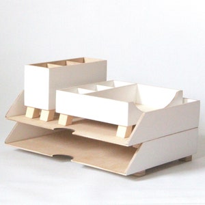 White Wood  Desk Organizer, Handmade Office and Student Storage, Home office command center, Back to school, Gift for students