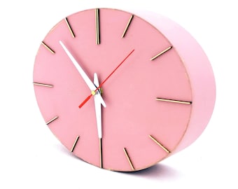 Wall Wood Clock, Powder Pink NO TICKING Wall clock Rouge, Wall hanging ellipse Clock for Her, Pink wall decor, Xmas gift, Cyber sale