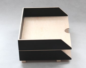 Stackable desk set A4 paper, Wooden Paper Tray Holder, Desk Oganizer Mail, Desk Office Accessories, 2 Stages Document trays, Office Sorter