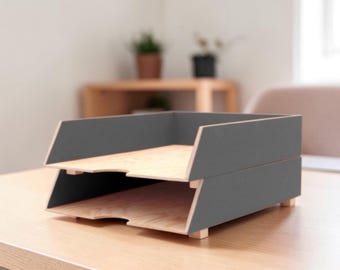 Gray Wooden Desk Organizer 2 Tier Paper Tray A4 Organizer