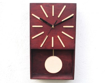 Mahogany Pendulum Clock, Wood Wall Clock - Natural Finish,  Mothers day gift
