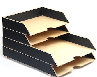 Desk organizer - Wood Paper Trays set A3 + A4 size, Desk Office Accessories, 4 Stages Document Sorter trays, Stackable desk set, Xmas gift